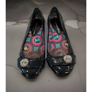 MARC by MARC JACOBS Black Patent Leather Turnlock Ballet Flats, EU 37.5, US  7